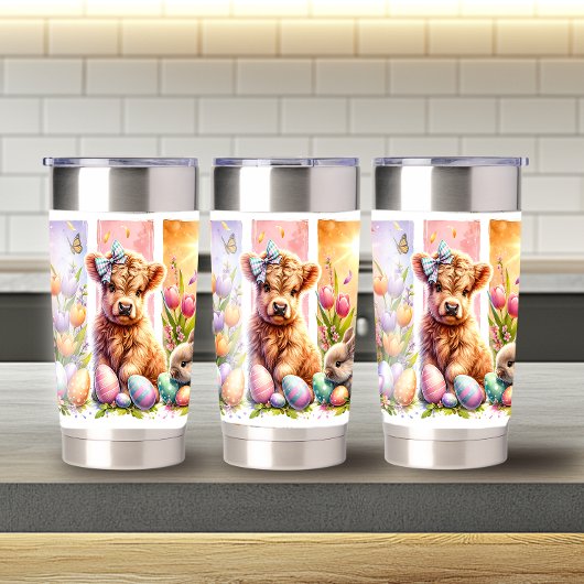 おもしろいブラッシュストロークイースターハイランドカウズ20oz 保温保冷タンブラー