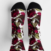 おもしろいブルゴーニュワイン白フローラルパターン ソックス (上部)