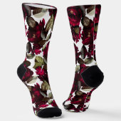 おもしろいブルゴーニュワイン白フローラルパターン ソックス (傾斜あり)