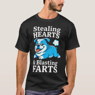 おもしろいブルドッグのデザイン - ハートを盗んで屁を飛ばす Tシャツ