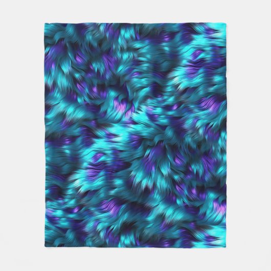 おもしろいブルーとパープルのフェイクモンスターファーテクスチャ フリースブランケット (正面)