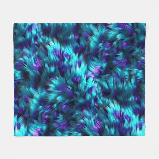 おもしろいブルーとパープルのフェイクモンスターファーテクスチャ フリースブランケット (正面(横))