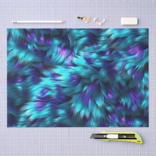 おもしろいブルーとパープルのフェイクモンスターファーテクスチャ 薄葉紙 (クラフト)