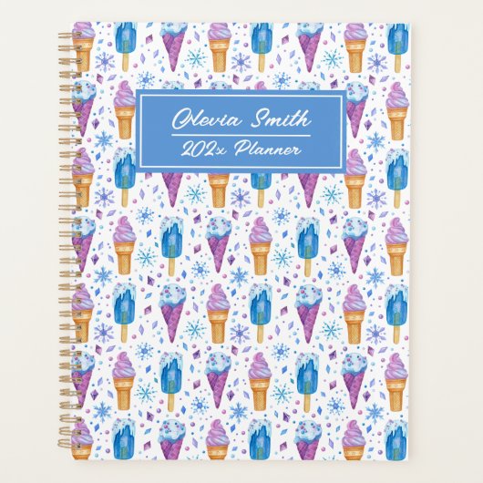 おもしろいブルーとパープルの雪及びアイスクリーム プランナー手帳 (正面)