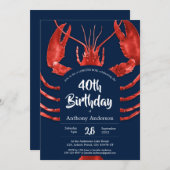 おもしろいブルーカスタムロブスターボイルバースデーパーティー 招待状 (正面/裏面)