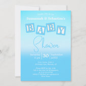 おもしろいブルーグラデーション男の赤ちゃんブロックシャワー招待状 招待状 (正面)