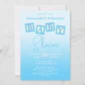 おもしろいブルーグラデーション男の赤ちゃんブロックシャワー招待状 招待状 (正面)