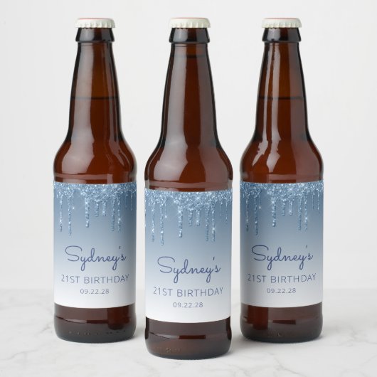 おもしろいブルーグリッタードリップ21日パーティー ビールラベル (ボトル)