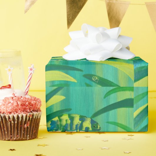 おもしろいブルーグリーンイエローカメレオンラッピング紙 ラッピングペーパー (誕生日パーティー)