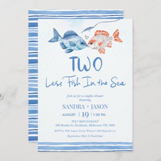 おもしろいブルーツーレスフィッシュシーブライダルカップルのシャワー 招待状 (正面/裏面)
