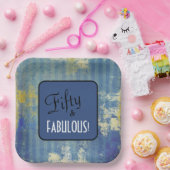 おもしろいブルーデニムパターンFifty & FABULOUS!バースデー ペーパープレート (パーティー)