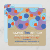 おもしろいブルーバブリーのドット写真ボーイ1st誕生日パーティー 招待状 (正面/裏面)
