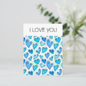 おもしろいブルーバレンタインハートはがき シーズンポストカード (スタンド正面)