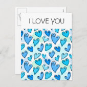 おもしろいブルーバレンタインハートはがき シーズンポストカード (正面/裏面)