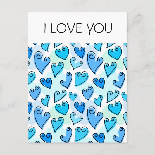 おもしろいブルーバレンタインハートはがき シーズンポストカード (正面)