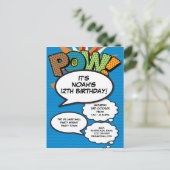 おもしろいブルーバースデーパーティーAny Age モダン漫画 インビテーションポストカード (スタンド正面)