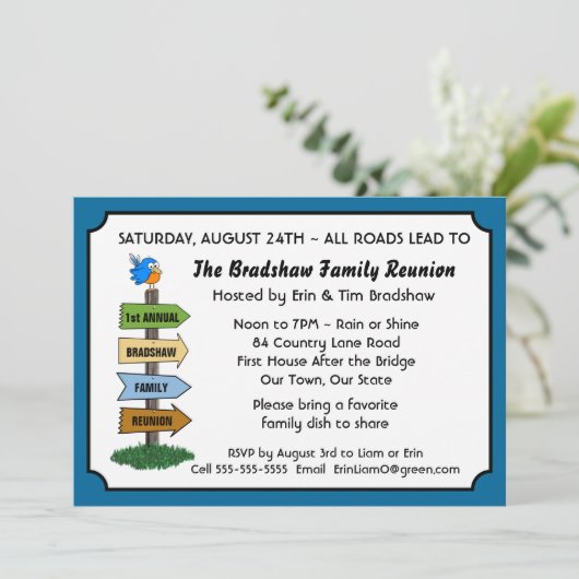 おもしろいブルーバードファミリー懇親会招待状 招待状 (スタンド正面)