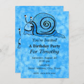 おもしろいブルーマンガ誕生日スマイルカタツムリアクアブルー 招待状 (正面/裏面)