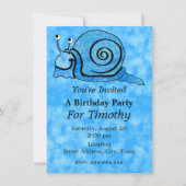 おもしろいブルーマンガ誕生日スマイルカタツムリアクアブルー 招待状 (正面)