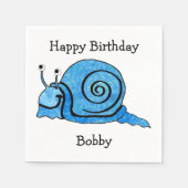 おもしろいブルーマンガ誕生日スマイルカタツムリ スタンダードカクテルナプキン (正面)