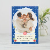 おもしろいブルーメリークリスマススノーグローブフォトカード 招待状 (スタンド正面)