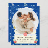 おもしろいブルーメリークリスマススノーグローブフォトカード 招待状 (正面/裏面)
