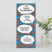 おもしろいブルーモダンバースデーパーティー漫画ブック 招待状 (スタンド正面)