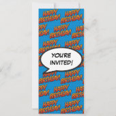 おもしろいブルーモダンバースデーパーティー漫画ブック 招待状 (裏面)