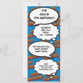 おもしろいブルーモダンバースデーパーティー漫画ブック 招待状 (正面)