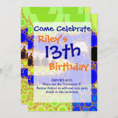 おもしろいブルーワニワニレトロサークルモザイク 招待状 (正面/裏面)