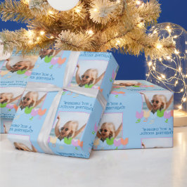 おもしろいブルー誕生日パーソナライズされたフォトチューリップ花 ラッピングペーパー