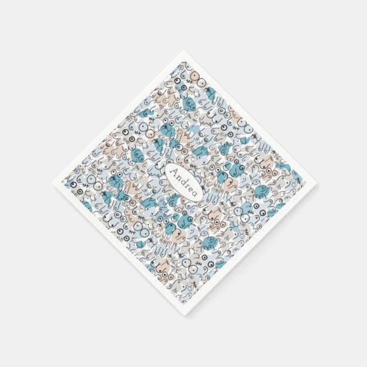 おもしろいブルー スタンダードカクテルナプキン (角)