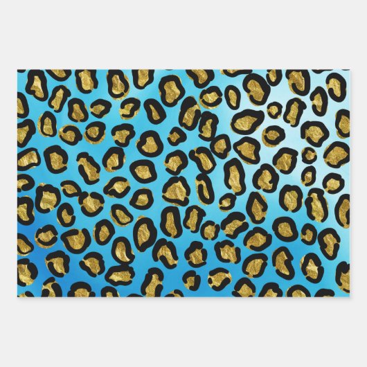 おもしろいブルー、ピンク、パープルヒョウアニマルプリント ラッピングペーパーシート (正面)