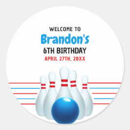 おもしろいブルー&レッドボーリングキッズ6誕生日 ラウンドシール