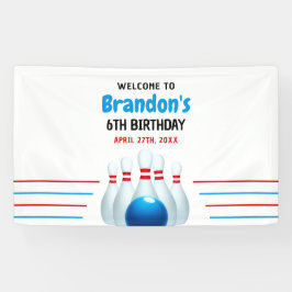 おもしろいブルー&レッドボーリングキッズ6誕生日 横断幕