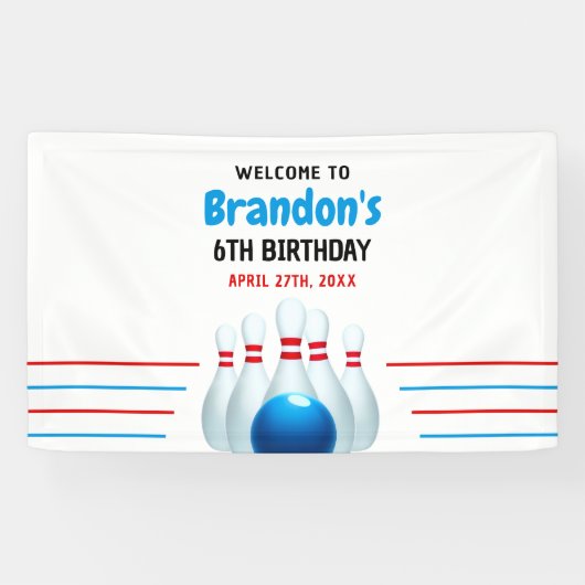 おもしろいブルー&レッドボーリングキッズ6誕生日 横断幕 (横)