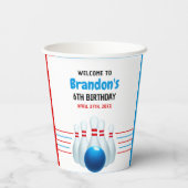 おもしろいブルー&レッドボーリングキッズ6誕生日 紙コップ (裏面)