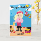 おもしろいブロンドガールズパイレーツカラーミーハッピーバースデー カード (黄色い花)