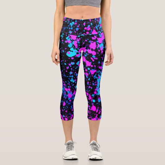 おもしろいブ絵を描ラッシュピックスピンクターコイズコバルトブルー カプリレギンス (正面)