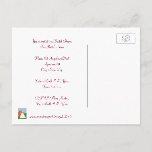 おもしろいプリンセスブライダルシャワー招待状はがき インビテーションポストカード (裏面)