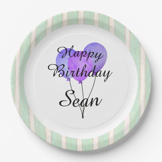 "おもしろいプリント"_Balloons-パーティー-モノグラム-誕生日 ペーパープレート (正面)