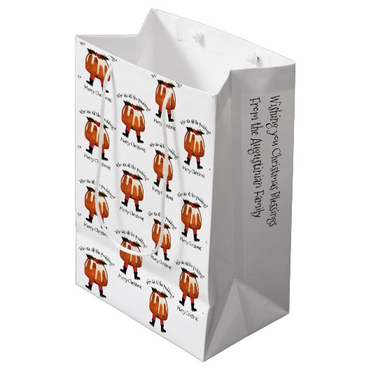 おもしろいプリンパーソナライズされたグメリークリスマス ミディアムペーパーバッグ (正面アングル)