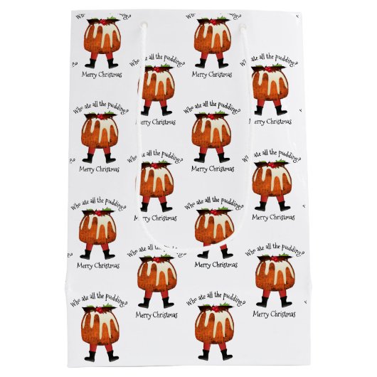 おもしろいプリンパーソナライズされたグメリークリスマス ミディアムペーパーバッグ (裏面)