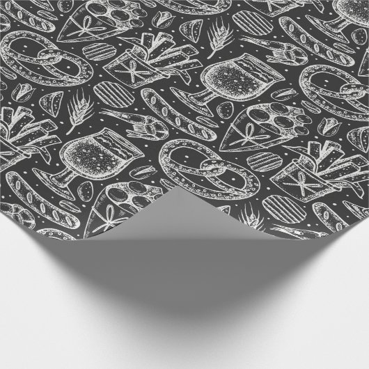 おもしろいプレッツェル、チキンウイング&ビアパターン ラッピングペーパー (角)