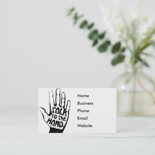 おもしろいプロフェッショナルコメディアンの手へのトーク 名刺 (スタンド正面)
