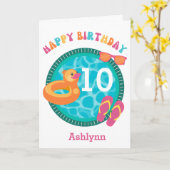 おもしろいプールサマー10誕生日 カード (黄色い花)