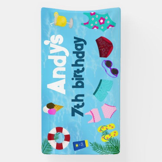 おもしろいプールバースデーパーティーデコール 横断幕 (縦)