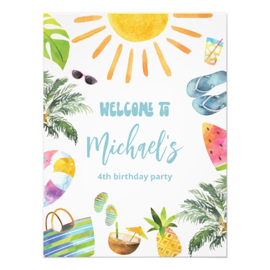 おもしろいプールパーティーのウェルカムサイン フォトプリント            (正面)