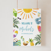 おもしろいプールパーティーのウェルカムサイン フォトプリント           