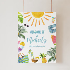 おもしろいプールパーティーのウェルカムサイン フォトプリント           